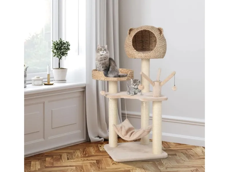 Katzenbedarf^Costway Katzenbaum mit Höhle Katzenmöbel Katzenhaus 121cm Hoch