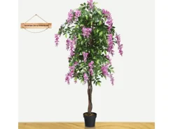 Kunstpflanzen^Costway Kunstbaum mit Blättern & 2 Stämmen Kunstblume Rosa 180 cm