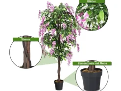 Kunstpflanzen^Costway Kunstbaum mit Blättern & 2 Stämmen Kunstblume Rosa 180 cm