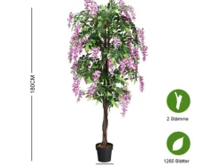Kunstpflanzen^Costway Kunstbaum mit Blättern & 2 Stämmen Kunstblume Rosa 180 cm