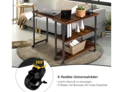 Tische^Costway L-förmiger Beistelltisch mit Rollen 360° Drehbar PC-Tisch