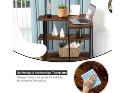 Tische^Costway L-förmiger Beistelltisch mit Rollen 360° Drehbar PC-Tisch