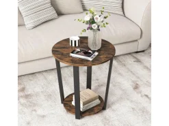 Tische^Costway Runder Beistelltisch Sofatisch mit Metallrahmen Braun