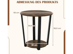 Tische^Costway Runder Beistelltisch Sofatisch mit Metallrahmen Braun