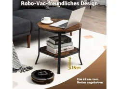 Tische^Costway Runder Beistelltisch Industriell Vintagebraun 50 x 50 x 49,5cm