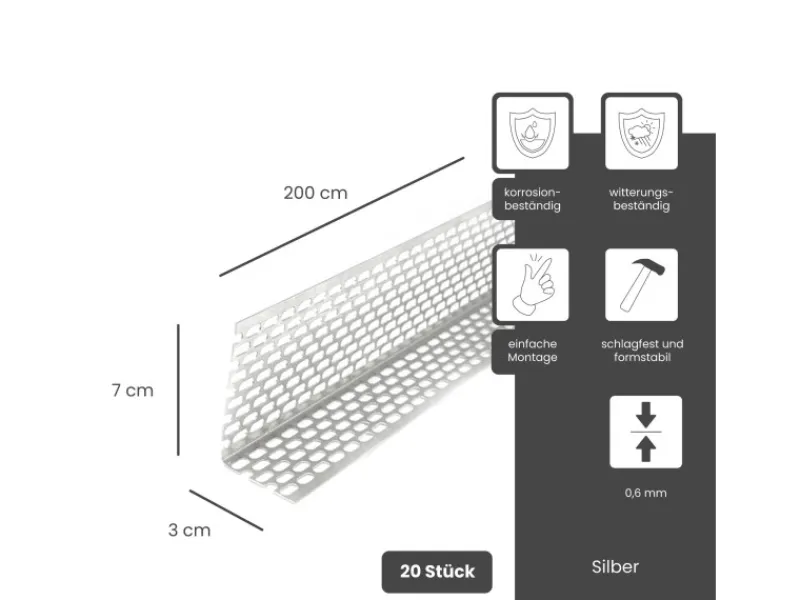 DAPRONA Insektenschutz^Lüftungswinkel Alu 20x 2m x 30mm x 70mm Silber Fassaden Lüftungswinkel