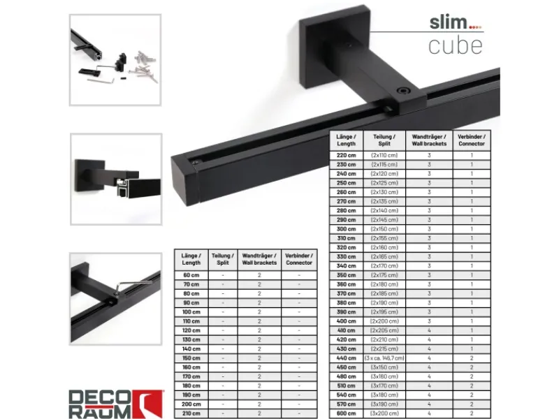 Deco-Raum Gardinenschiene nach Maß 1-Lauf Cube Schwarz 420cm