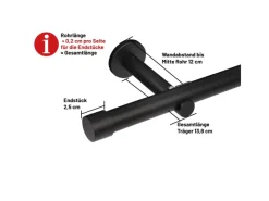 Deco-Raum Gardinenstange nach Maß 1-Lauf Kappe Ø 25mm 190cm