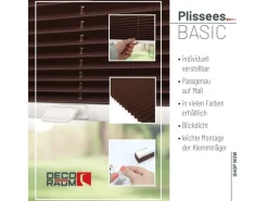 Deco-Raum Plissee Basic ohne Bohren 75x150cm Blickdicht Klemmfix