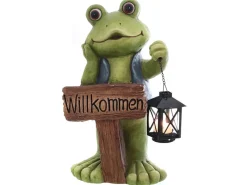 Laternen^Deko-Figur Frosch mit Laterne und Schild 40,5 cm