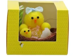 Ostern^Deko-Nest mit Huhn und Küken Gelb-Braun