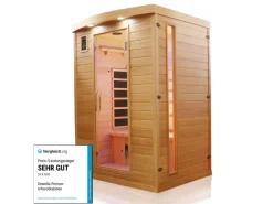 Dewello Sitzbänke^Infrarotkabine Sauna Pierson 135cm x 105cm 2 Personen Vollspektrum & Karbonstrahler Hemlock Tannenholz