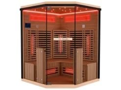 Dewello Sitzbänke^Infrarotkabine Sauna Kenora 140cm x 140cm 3 Personen Vollspektrum & Karbonstrahler Hemlock