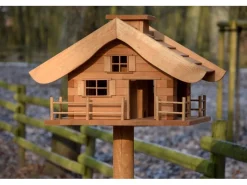 Dobar Vogelbedarf^Vogelfutterhaus Almhütte mit Futtersilo 66 cm x 66 cm x 136,5 cm Braun