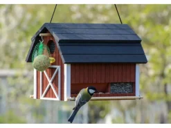 Dobar Vogelbedarf^Vogelfutterhaus Katthult 31,5 cm x 22 cm x 24 cm Rot-Schwarz