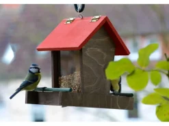 Dobar Vogelhaus mit Acrylglas-Futtersilo 16 cm x 21 cm x 20 cm Braun-Rot
