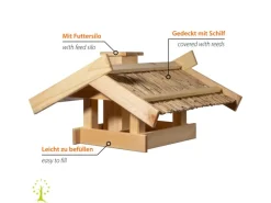 Dobar Vogelhaus Trollanes mit Schilfdach zum Aufstellen 50 cm x 43 cm x 29 cm