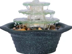 Dobar Zimmerbrunnen Kaskade Blüte dreistufig in Metallic-Optik mit Deko-Steinen