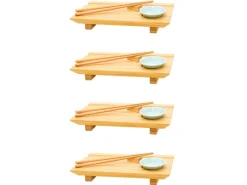 DuneDesign Ostern^4er Set Japanisches Sushi Brett 27 x 16 x 4 cm mit Schälchen