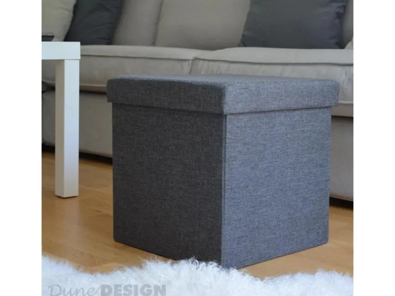 DuneDesign Hocker^Faltbarer Sitzwürfel 38 x 38 x 38 cm mit Stauraum Dunkelgrau