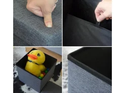 DuneDesign Hocker^Faltbarer Sitzwürfel 38 x 38 x 38 cm mit Stauraum Dunkelgrau