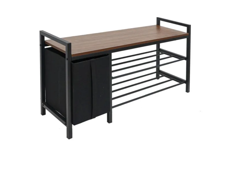DuneDesign Metall Schuhregal mit Sitzbank und Korb 92 x 30 x 52 cm