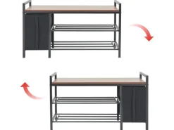 DuneDesign Metall Schuhregal mit Sitzbank und Korb 92 x 30 x 52 cm