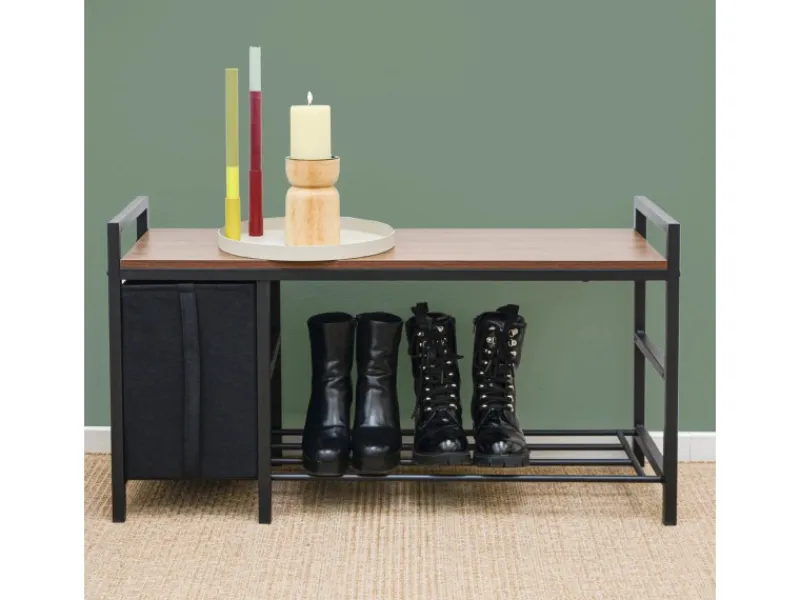 DuneDesign Metall Schuhregal mit Sitzbank und Korb 92 x 30 x 52 cm