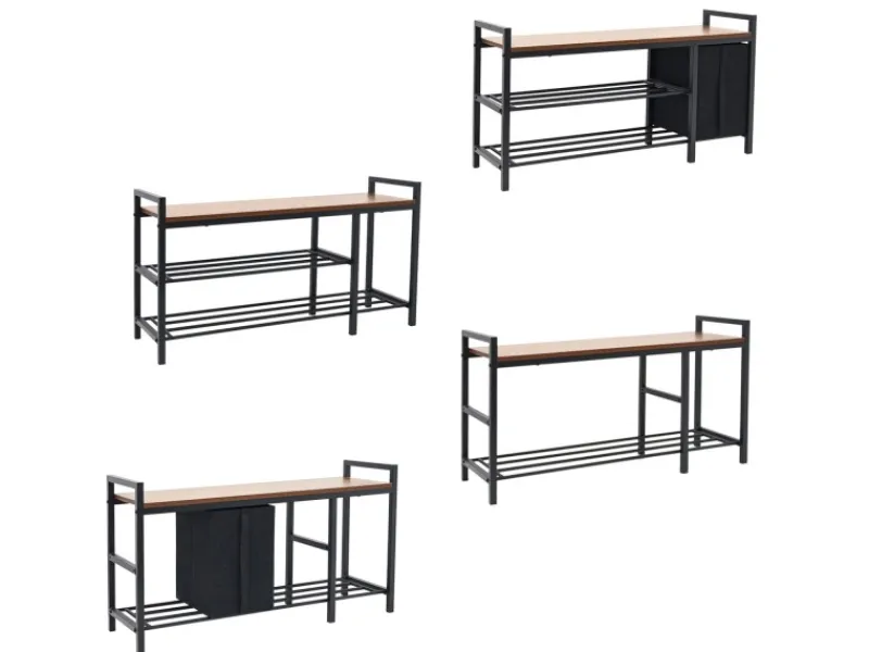 DuneDesign Metall Schuhregal mit Sitzbank und Korb 92 x 30 x 52 cm