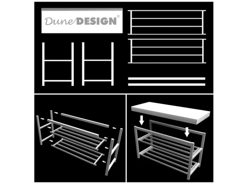 DuneDesign Offener Schuhschrank aus Metall 81 x 32 x 46 cm Grau