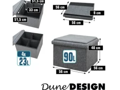 DuneDesign Sitzhocker mit Stauraum 56 x 56 x 40 aus Filz Grau