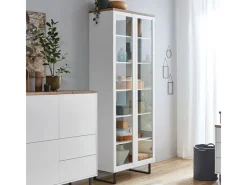 ebuy24 Anna Vitrinenschrank 2 Türen Weiß Eiche Dekor