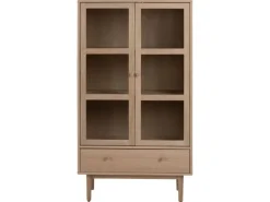 Vitrinen^ebuy24 Aston Vitrinenschrank mit 2 Glastüren und 1 Schublade Weiß Geölt EichenDekor