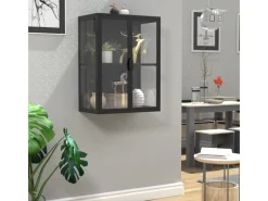 ebuy24 FlokasVM Vitrinenschrank Wandhängend 2 Türen Schwarz
