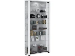 ebuy24 Lumo Maxi Vitrinenschrank 2 Glastüren Glasvitrinen mit LED-Leuchten Weiß