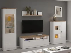 Vitrinen^ebuy24 Michigan Vitrinenschrank 1 Tür Matt Weiß Eiche Dekor Weiß