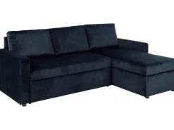 Aufbewahrung^ebuy24 Sacramento Schlafsofa Chaiselong Wendbar Versteckte Aufbewahrung und Ausziehbares Bett Dunkelblau