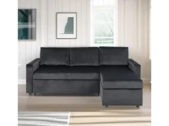 Sofas|Aufbewahrung^ebuy24 Sacramento Schlafsofa Chaiselong Wendbar Versteckte Aufbewahrung und Ausziehbares Bett AntracitGrau