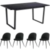 Tische^ebuy24 Tilst Essgruppe Tisch Schwarz Marmor Print mit 4 Stühlen Velour Schwarz