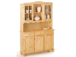 Vitrinen^ebuy24 Toswa Vitrinenschrank 3 Türen 2 Glastüren 3 Schubladen 2 Offene Fächer Natur