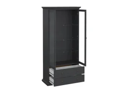 Vitrinen^ebuy24 Venedig Vitrinenschrank 2 Glastüren und 2 Schubladen Matt Grau