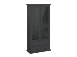 Vitrinen^ebuy24 Venedig Vitrinenschrank 2 Glastüren und 2 Schubladen Matt Grau