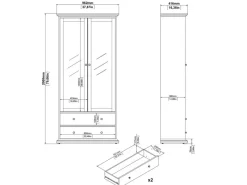 Vitrinen^ebuy24 Venedig Vitrinenschrank 2 Glastüren und 2 Schubladen Matt Grau