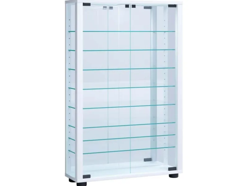 Vitrinen^ebuy24 VitrosaMaxi Vitrinenschrank Wandhängend mit Spiegel 2 Glastüren Weiß