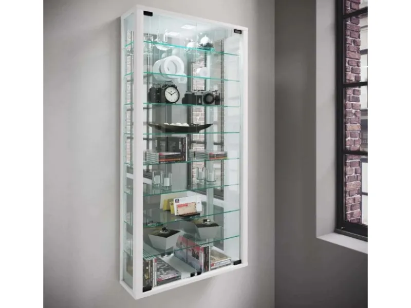 Vitrinen^ebuy24 VitrosaMaxi Vitrinenschrank Wandhängend mit Spiegel 2 Glastüren Weiß