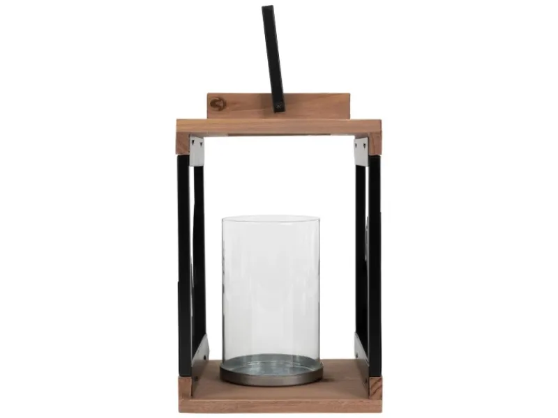 ECD Germany Holzlaterne 22cm Gartenlaterne mit Kerzenständer Henkel Stadt Muster