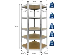 ECD Germany Regalsystem Set 2 Lagerregale 180x90x40 cm mit Eckregal 180x70x40cm
