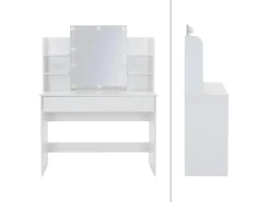 ECD Germany Schminktisch Set mit Hocker Spiegel LED-Beleuchtung 108x40x140 cm