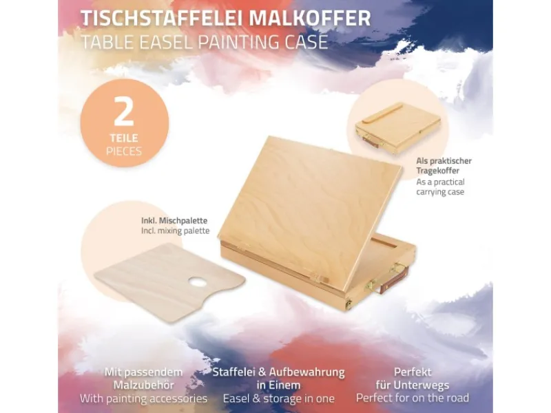 ECD Germany Bastelzubehör|Bastelfarben^Tischstaffelei Holz mit Schublade und Palette Holzstaffelei Klein