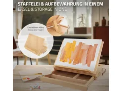 ECD Germany Bastelzubehör|Bastelfarben^Tischstaffelei Holz mit Schublade und Palette Holzstaffelei Klein